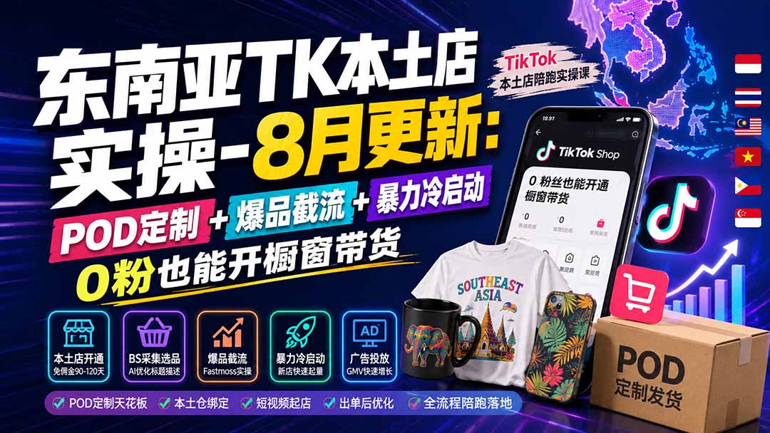 （19963期）东南亚TK本土店实操-8月更新：POD定制+爆品截流+暴力冷启动，0粉也能开橱窗带货|无忧资源社