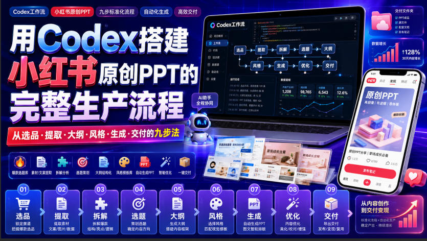用Codex搭建小红书原创PPT的完整生产流程，从选品·提取·大纲·风格·生成·交付的九步法|无忧资源社