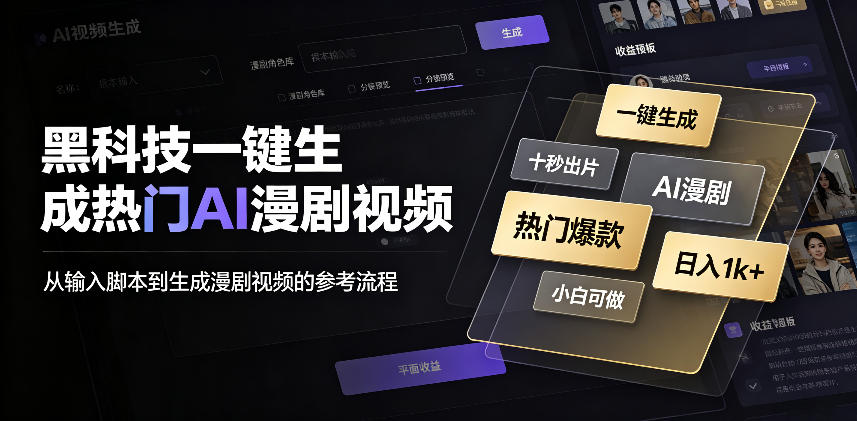 黑科技一键生成热门AI漫剧视频,十秒钟即可搞定,小白也能日入1k+【揭秘】|无忧资源社