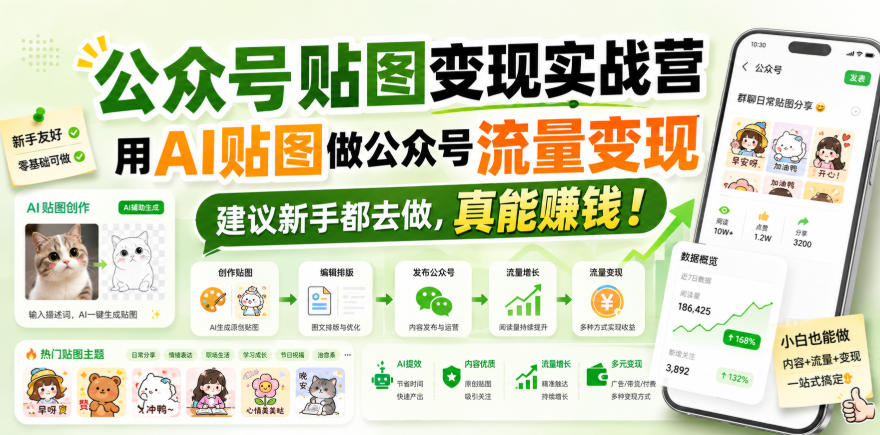 公众号贴图变现实战营，用AI贴图做公众号流量变现，建议新手都去做，真能賺钱！|无忧资源社