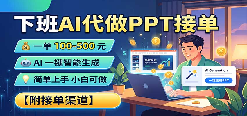 下班AI代做PPT接单,一单100-500,AI一键生成,小白也能做,附接单渠道|无忧资源社