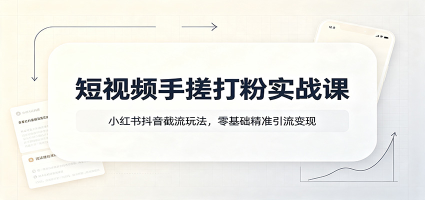 短视频手搓打粉实战课：小红书抖音截流玩法，零基础精准引流变现|无忧资源社
