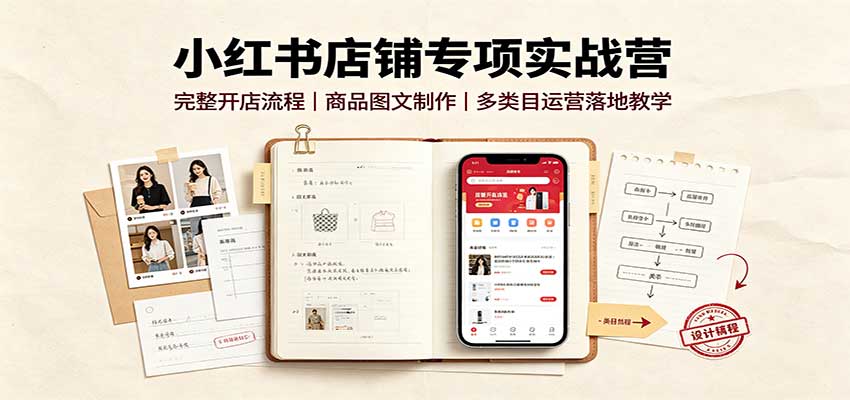 小红书店铺专项实战营：完整开店流程，商品图文制作，多类目运营落地教学|无忧资源社