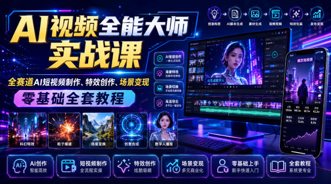 AI视频全能大师实战课｜全赛道AI短视频制作、特效创作、场景变现零基础全套教程|无忧资源社