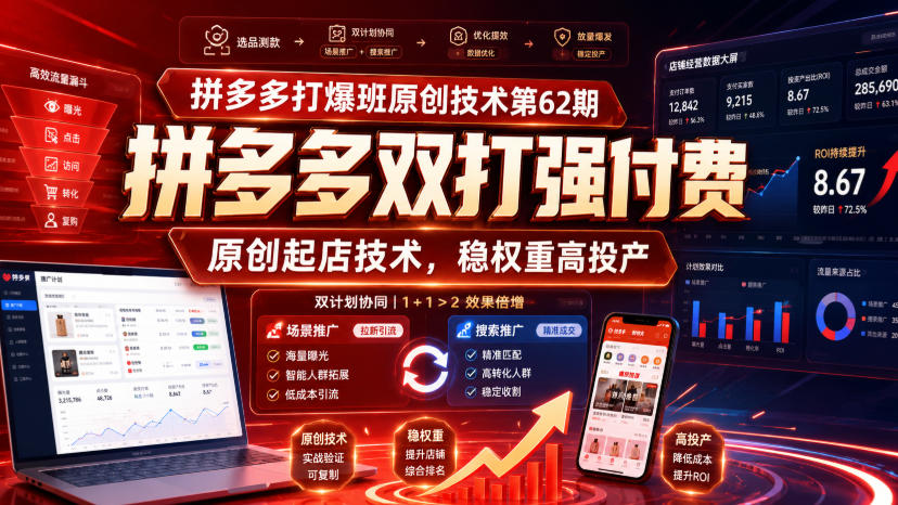 拼多多打爆班原创技术第62期，拼多多双打强付费，原创起店技术，稳权重高投产|无忧资源社