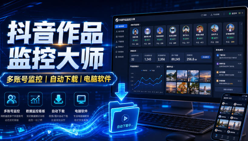 抖音作品监控大师，多账号监控丨自动下载丨电脑软件|无忧资源社