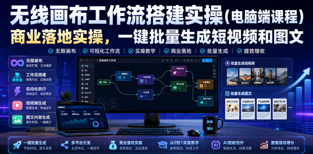 无线画布工作流搭建实操（电脑端课程），商业落地实操，一键批量生成短视频和图文|无忧资源社