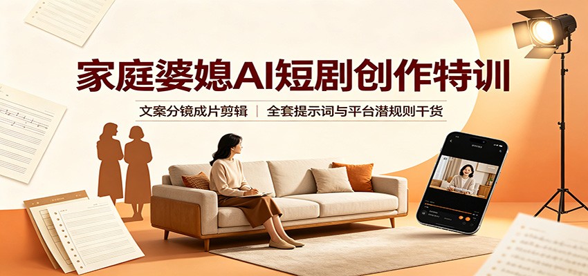 家庭婆媳AI短剧创作特训：文案分镜成片剪辑，全套提示词与平台潜规则干货|无忧资源社