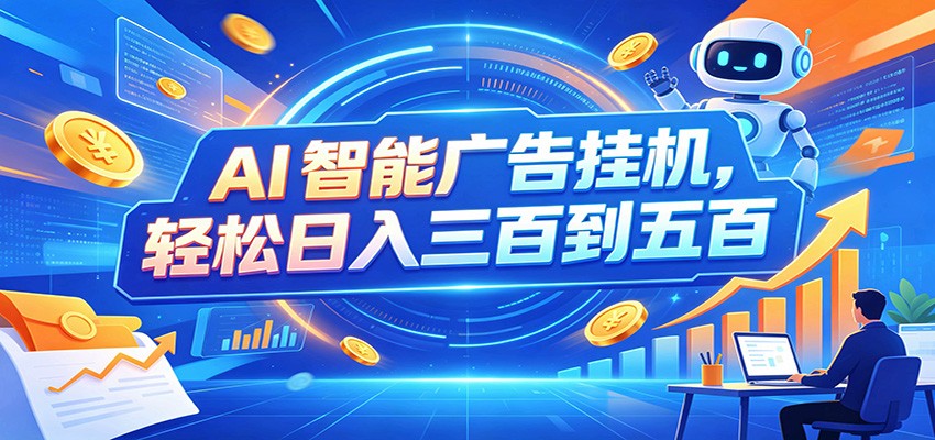AI智能广告挂机,24小时自动跑,日入300-500,新手零门槛|无忧资源社