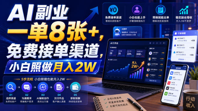 AI副业一单8张+，免费接单渠道，小白照做月入2W【揭秘】|无忧资源社