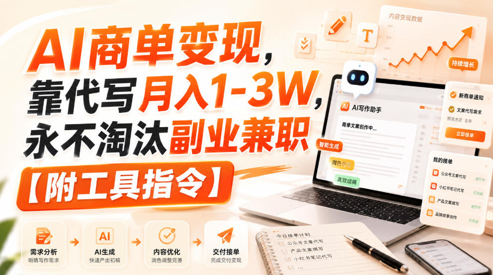 AI商单变现，靠代写月入1-3W，永不淘汰副业兼职【附工具指令】【揭秘】|无忧资源社