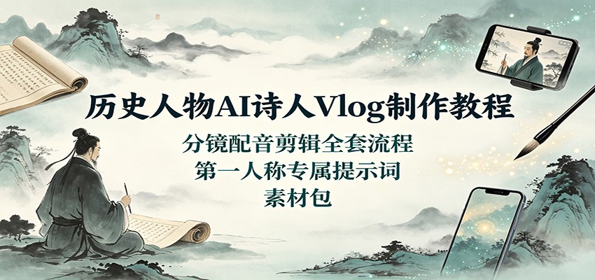 历史人物AI诗人Vlog制作教程:分镜配音剪辑全套流程,第一人称专属提示词素材包|无忧资源社