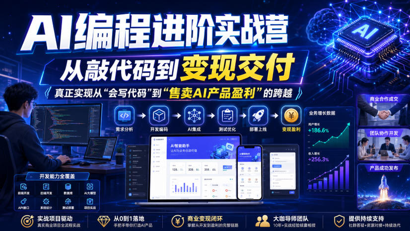 AI编程进阶实战营，从敲代码到变现交付，，真正实现从“会写代码”到“售卖AI产品盈利”的跨越|无忧资源社