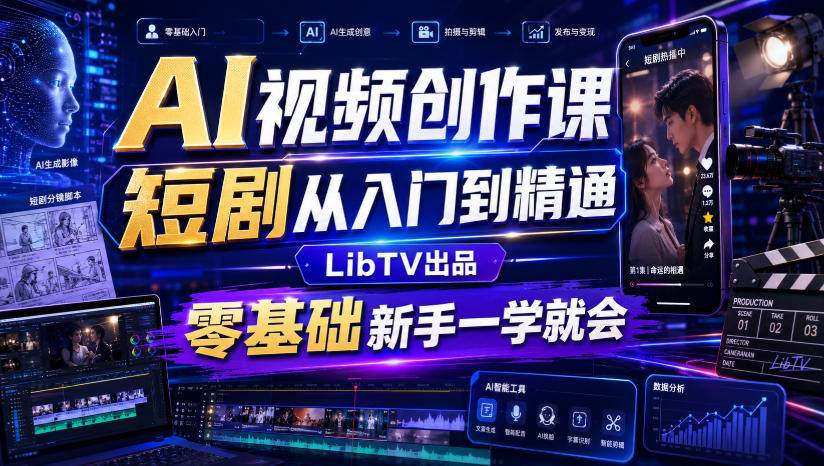 AI视频创作课，短剧从入门到精通，LibTV出品，零基础新手一学就会|无忧资源社