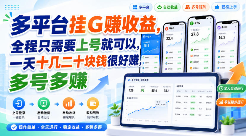 多平台挂G賺收益，全程只需要上号就可以，一天十几二十块钱很好賺，多号多賺【揭秘】|无忧资源社