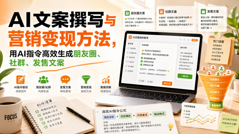 AI文案撰写与营销变现方法，用AI指令高效生成朋友圈、社群、发售文案|无忧资源社