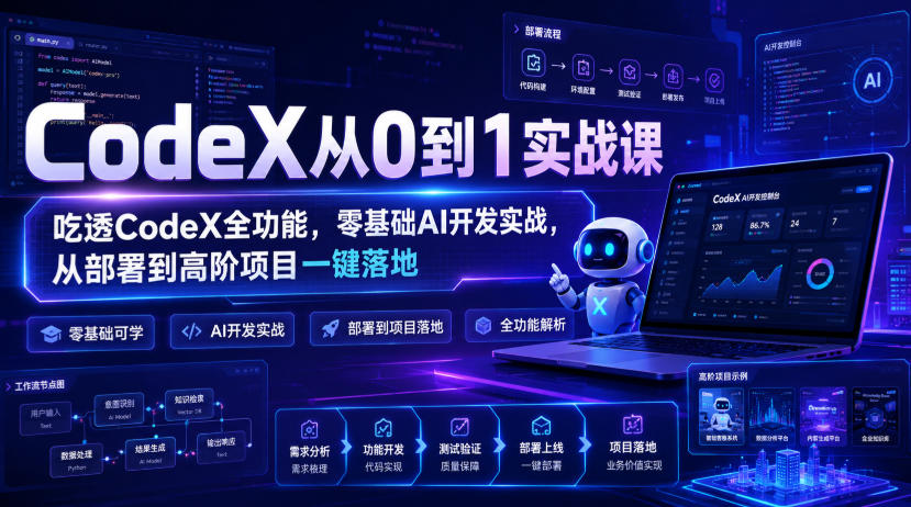 CodeX从0到1实战课，吃透CodeX全功能，零基础AI开发实战，从部署到高阶项目一键落地|无忧资源社