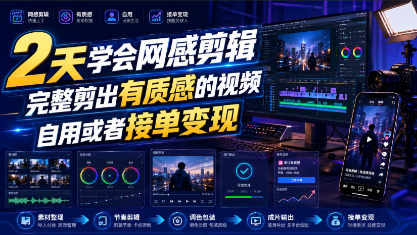 2天学会网感剪辑，完整剪出有质感的视频，自用或者接单变现|无忧资源社