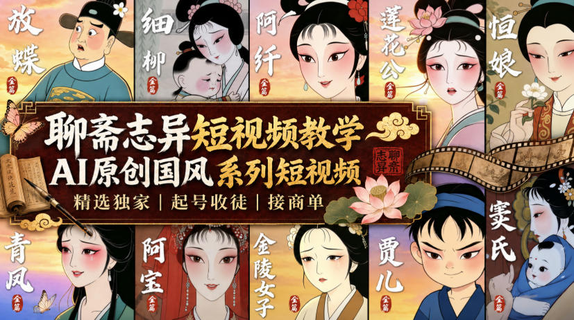 聊斋志异短视频教学，AI原创国风系列短视频，精选独家丨起号收徒丨接商单|无忧资源社