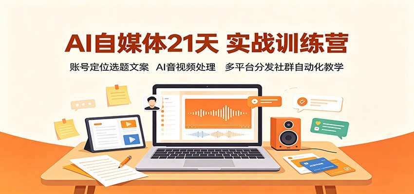 AI自媒体21天实战训练营：账号定位选题文案，AI音视频处理，多平台分发社群自动化教学|无忧资源社