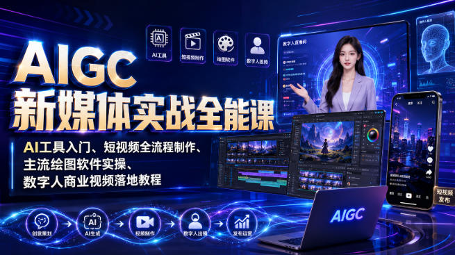 AIGC新媒体实战全能课|AI工具入门、短视频全流程制作、主流绘图软件实操、数字人商业视频落地教程|无忧资源社
