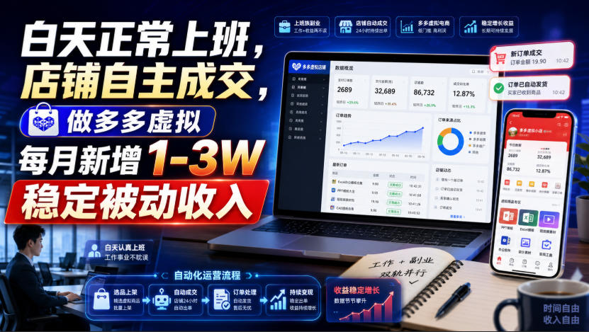 白天正常上班，店铺自主成交，做多多虚拟每月新增1-3W稳定被动收入【揭秘】|无忧资源社