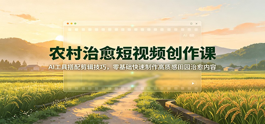 农村治愈短视频创作课：AI工具搭配剪辑技巧，零基础快速制作高质感田园治愈内容|无忧资源社