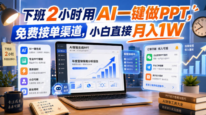 下班2小时用AI一键做PPT，免费接单渠道，小白直接月入1W【揭秘】|无忧资源社