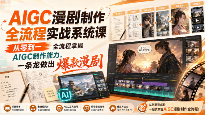 AIGC漫剧制作全流程实战系统课，从零到一全流程掌握AIGC制作能力，一条龙做出爆款漫剧|无忧资源社