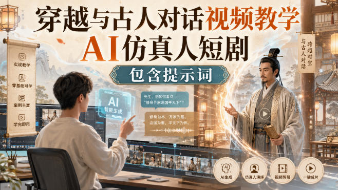 穿越与古人对话视频教学，AI仿真人短剧，包含提示词|无忧资源社