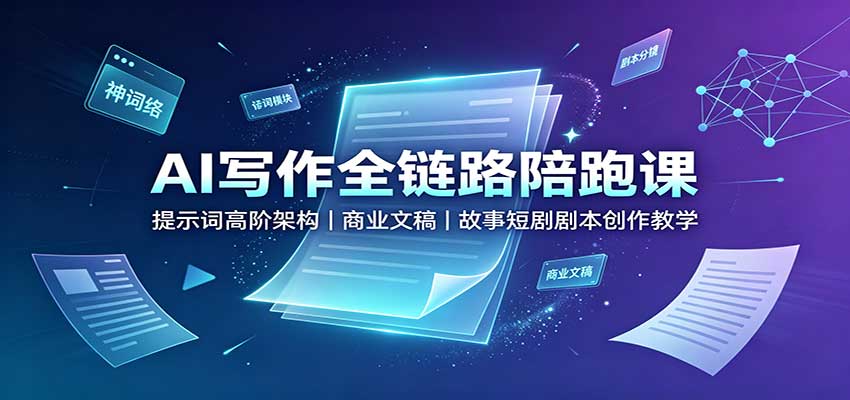 AI写作全链路陪跑课：提示词高阶架构，商业文稿，故事短剧剧本创作教学|无忧资源社