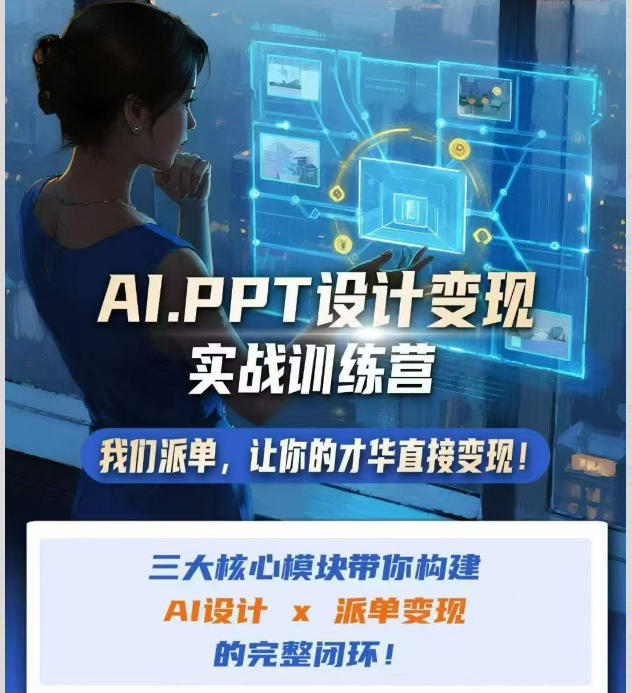 AI+PPT设计变现实战训练营,我们派单,让你的才华直接变现,三大核心模块带你构建Al设计x派单变现的完整闭环|无忧资源社