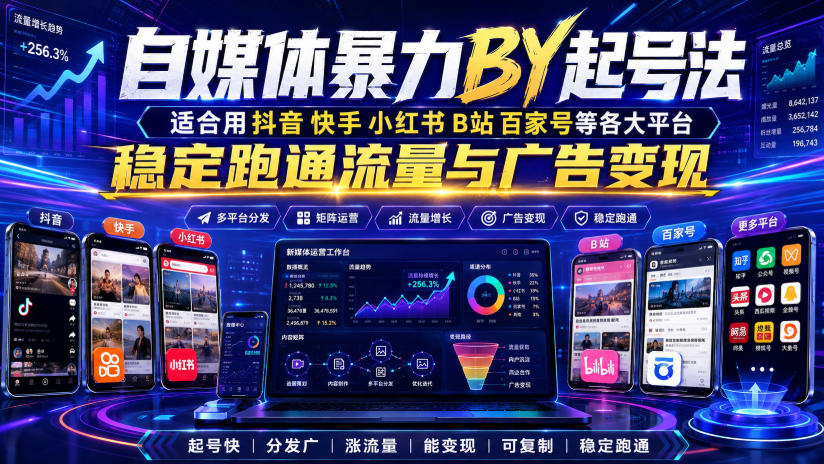 自媒体暴力搬运起号法，适合用抖音快手小红书B站百家号等各大平台，稳定跑通流量与广告变现|无忧资源社