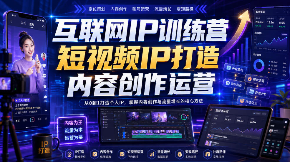 互联网IP训练营，短视频IP打造，内容创作运营|无忧资源社