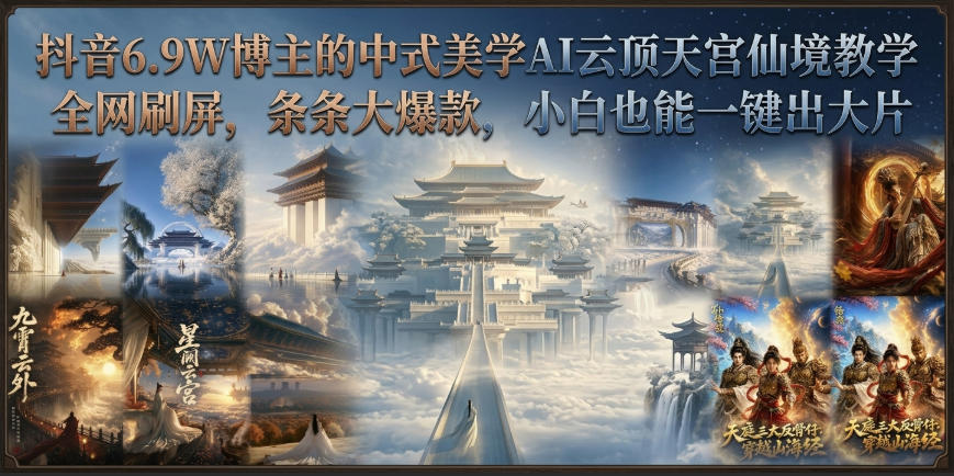 抖音6.9W博主的中式美学AI云顶天宫仙境教学，全网刷屏，条条大爆款，小白也能一键出大片|无忧资源社