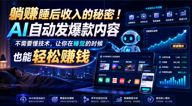 躺賺睡后收入的秘密！AI自动发爆款内容，不需要懂技术，让你在睡觉的时候也能轻松賺钱【原创双语字幕】|无忧资源社