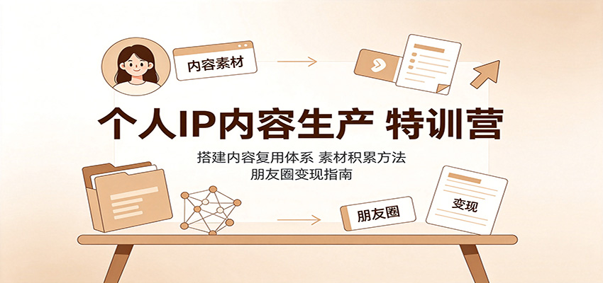 个人IP内容生产特训营：搭建内容复用体系，素材积累方法，朋友圈变现指南|无忧资源社