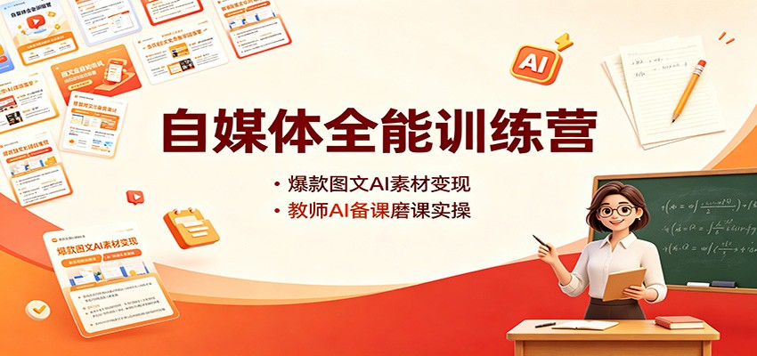 自媒体全能训练营：爆款图文AI素材变现，教师AI备课磨课实操|无忧资源社