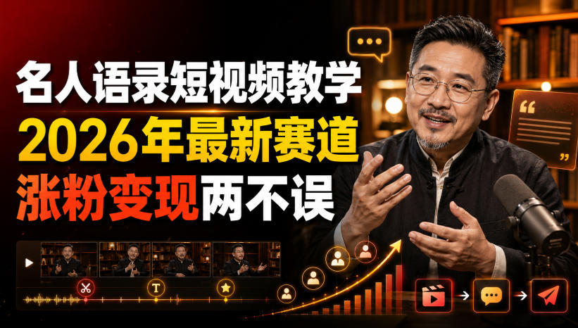 名人语录短视频教学，2026年最新赛道，涨粉变现两不误|无忧资源社