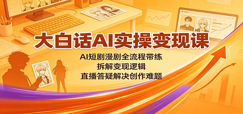 大白话AI实操变现课：AI短剧漫剧全流程带练，拆解变现逻辑，直播答疑解决创作难题|无忧资源社