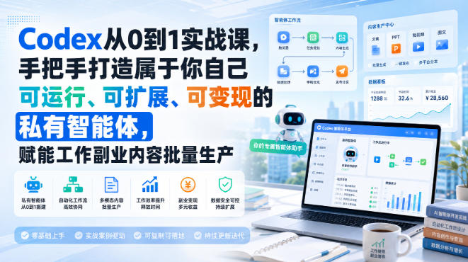 Codex从0到1实战课，手把手打造属于你自己可运行、可扩展、可变现的私有智能体，赋能工作副业内容批量生产|无忧资源社