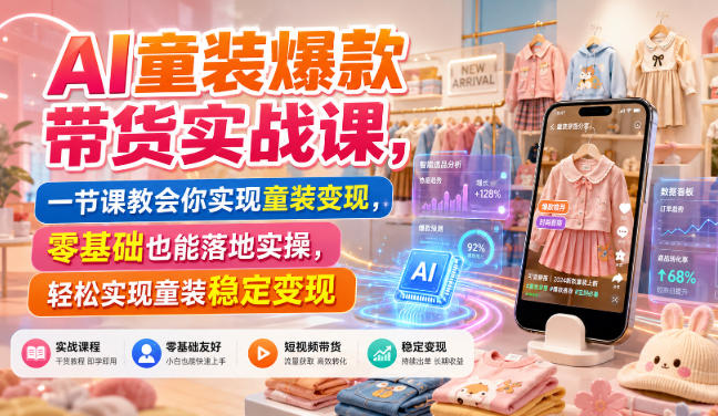 AI童装爆款带货实战课，一节课教会你实现童装变现，零基础也能落地实操|无忧资源社