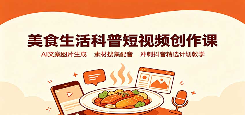 美食生活科普短视频创作课：AI文案图片生成，素材搜集配音，冲刺抖音精选计划教学|无忧资源社