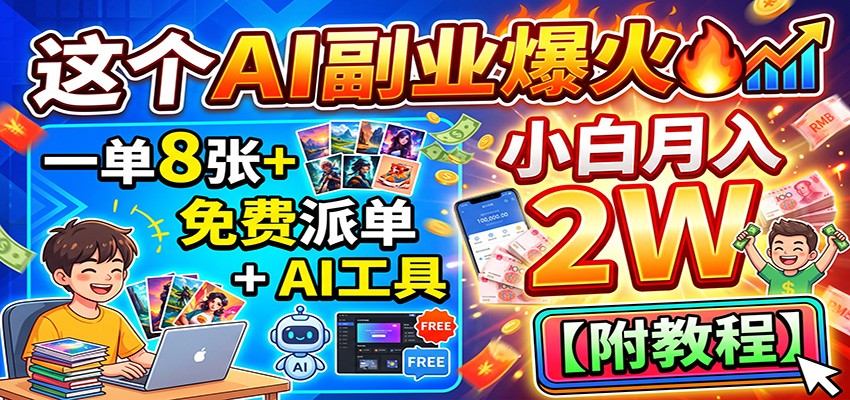 这个AI副业爆火!一单8张+,免费派单+AI工具,小白月入2W【附教程】|无忧资源社