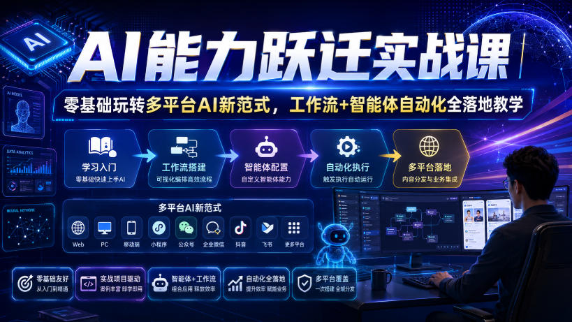 AI能力跃迁实战课｜零基础玩转多平台AI新范式，工作流+智能体自动化全落地教学|无忧资源社