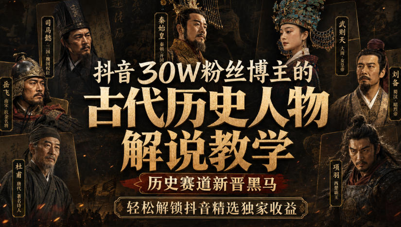 抖音30W粉丝博主的古代历史人物解说教学，历史赛道新晋黑马，轻松解锁抖音精选独家收益|无忧资源社