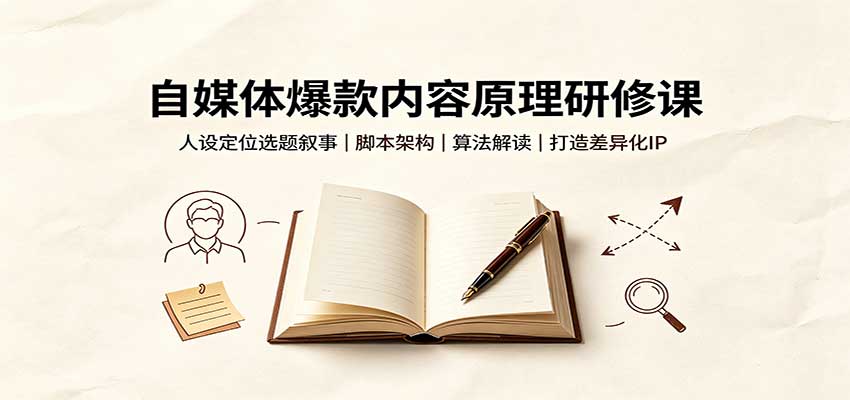 自媒体爆款内容原理研修课：人设定位选题叙事，脚本架构，算法解读打造差异化IP|无忧资源社