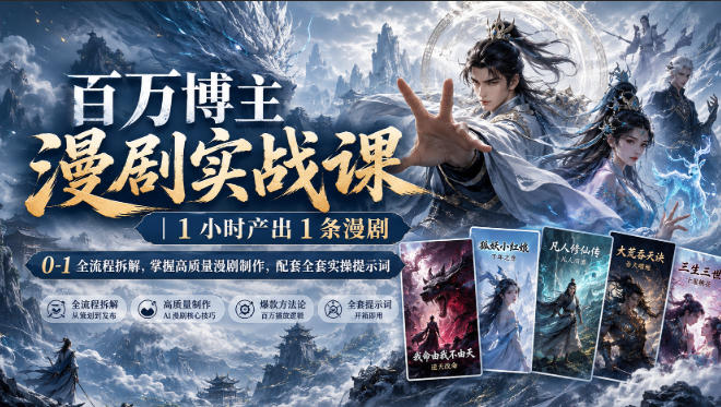 百万博主漫剧实战课｜1小时产出1条漫剧，0‑1全流程拆解，掌握高质量漫剧制作，配套全套实操提示词|无忧资源社