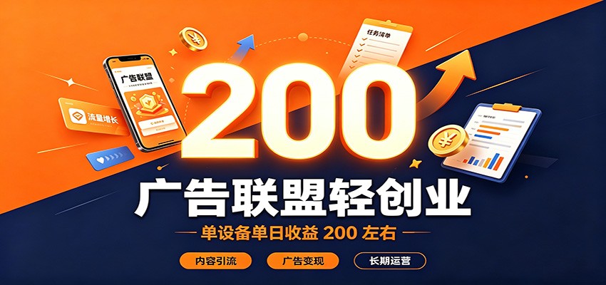 广告联盟轻创业，单设备单日收益200左右，内容引流广告变现长期运营|无忧资源社