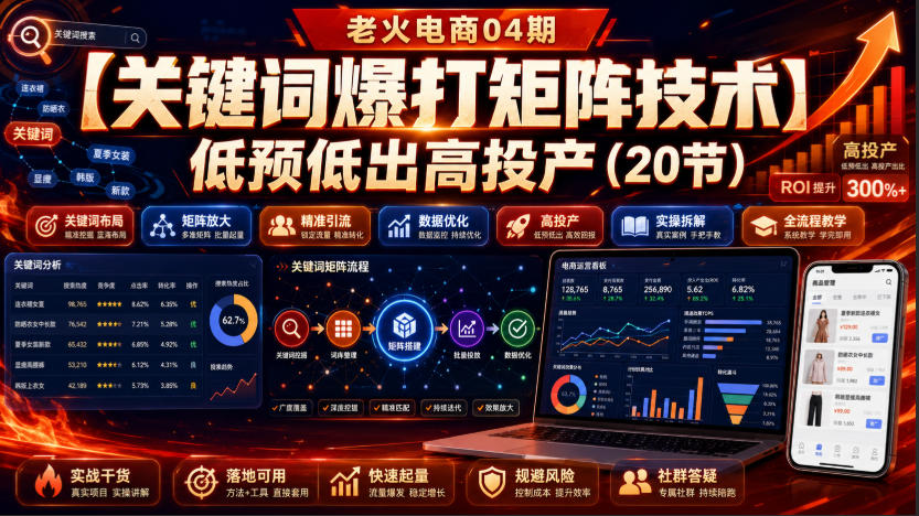 老火电商04期:【关键词爆打矩阵技术】低预低出高投产(20节)|无忧资源社